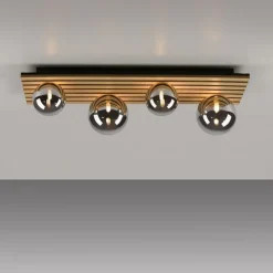 Sale Just Light Wohnliche Deckenlampe Glaskugeln Holz G9 80 cm Natur