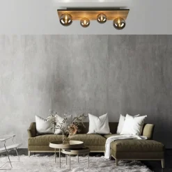 Sale Just Light Wohnliche Deckenlampe Glaskugeln Holz G9 80 cm Natur