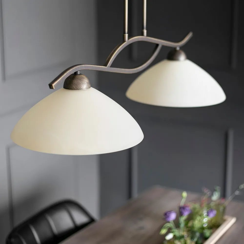 Steinhauer Wohnliche Deckenlampe Metall Glas in Bronze Creme 82 cm* Deckenleuchten|Badezimmer Lampe