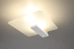 Sollux Wohnliche Deckenlampe Weiß Glas Holz flach H: 14 cm* Deckenleuchten|Bürolampen