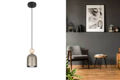 Sale Belis Wohnliche Hängelampe Champagner Metall Holz E27 Ø11 cm