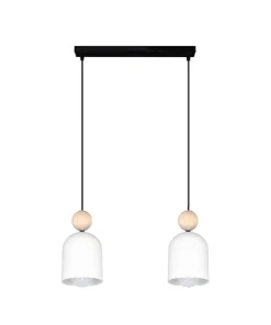 Discount Belis Wohnliche Hängelampe Schwarz Weiß Metall Holz E27 46 cm