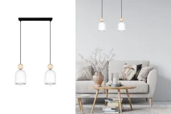 Discount Belis Wohnliche Hängelampe Schwarz Weiß Metall Holz E27 46 cm