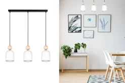 Belis Wohnliche Hängelampe Schwarz Weiß Metall Holz E27 66 cm* Hängelampen|Bürolampen