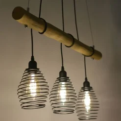 Just Light Wohnliche Pendelleuchte E27 90 cm Schwarz Natur Vintage* Hängelampen|Bürolampen