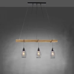 Just Light Wohnliche Pendelleuchte E27 90 cm Schwarz Natur Vintage* Hängelampen|Bürolampen