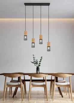 Sale Trio Reality Wohnliche Pendelleuchte Holz Metall E27 65 cm 4-flammig