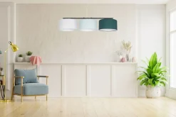 Discount Belis Wohnliche Pendelleuchte Stoff Weiß Mint Grün L:100 cm