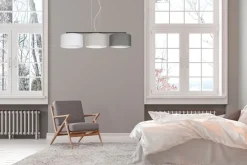 Belis Wohnliche Pendelleuchte Stoff Weiß Grau Graphit 100 cm* Bürolampen|Wohnzimmerlampen