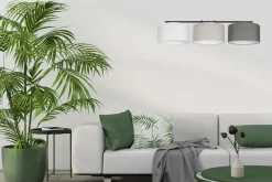 Belis Wohnliche Pendelleuchte Stoff Weiß Grau Graphit 100 cm* Bürolampen|Wohnzimmerlampen