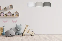 Belis Wohnliche Pendelleuchte Stoff Weiß Grau Graphit 100 cm* Bürolampen|Wohnzimmerlampen