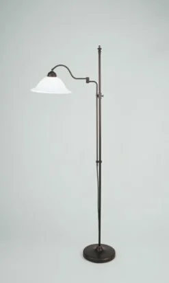Berliner Messingleuchten Wohnliche Stehlampe Messing Antik Glas Weiß E27 160 cm* Wohnzimmerlampen|Metall Lampen