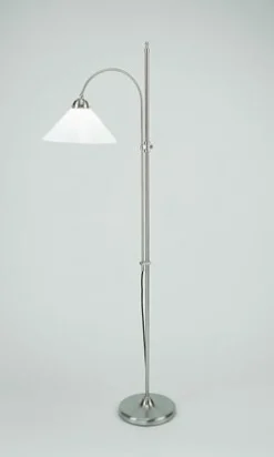Berliner Messingleuchten Wohnliche Stehlampe Messing Glas E27 160 cm in Nickel* Wohnzimmerlampen|Metall Lampen