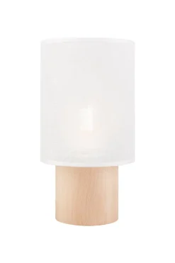 Outlet Lamkur Wohnliche Tischlampe 30 cm E27 Weiß Stoff Holz Modern