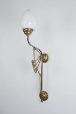 Berliner Messingleuchten Wohnliche Wandleuchte Messing Glas Weiß E27 H:86 cm* Wohnzimmerlampen|Metall Lampen