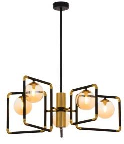 New Jupiter XXL Deckenlampe Metall Glas Schwarz Bernstein Gold 83 cm
