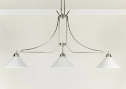 Berliner Messingleuchten XXL Pendelleuchte Messing Glas E27 136 cm Nickel Weiß* Hängelampen|Bürolampen