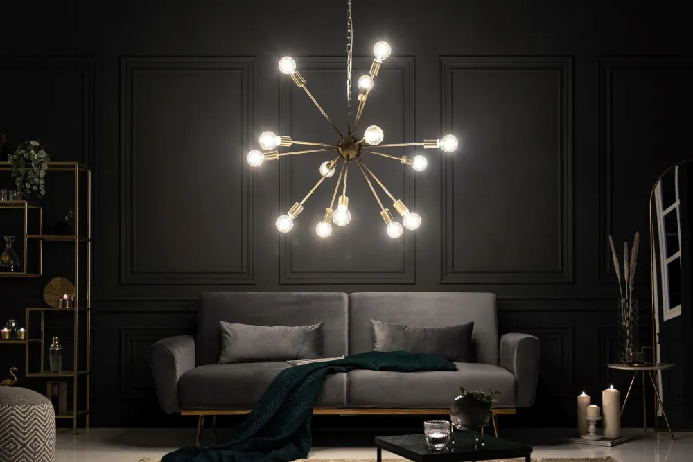 Clearance Invicta Interior XXL Pendelleuchte Metall L:87 cm E27 14-flammig in Gold